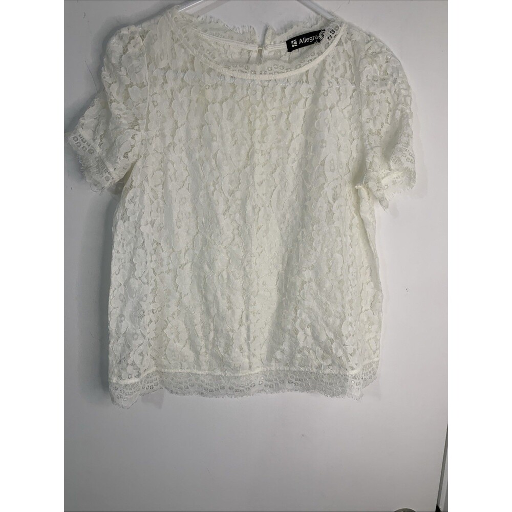Allegra K Women's Semi Sheer Floral Lace Top Short Sleeves Small NWOT